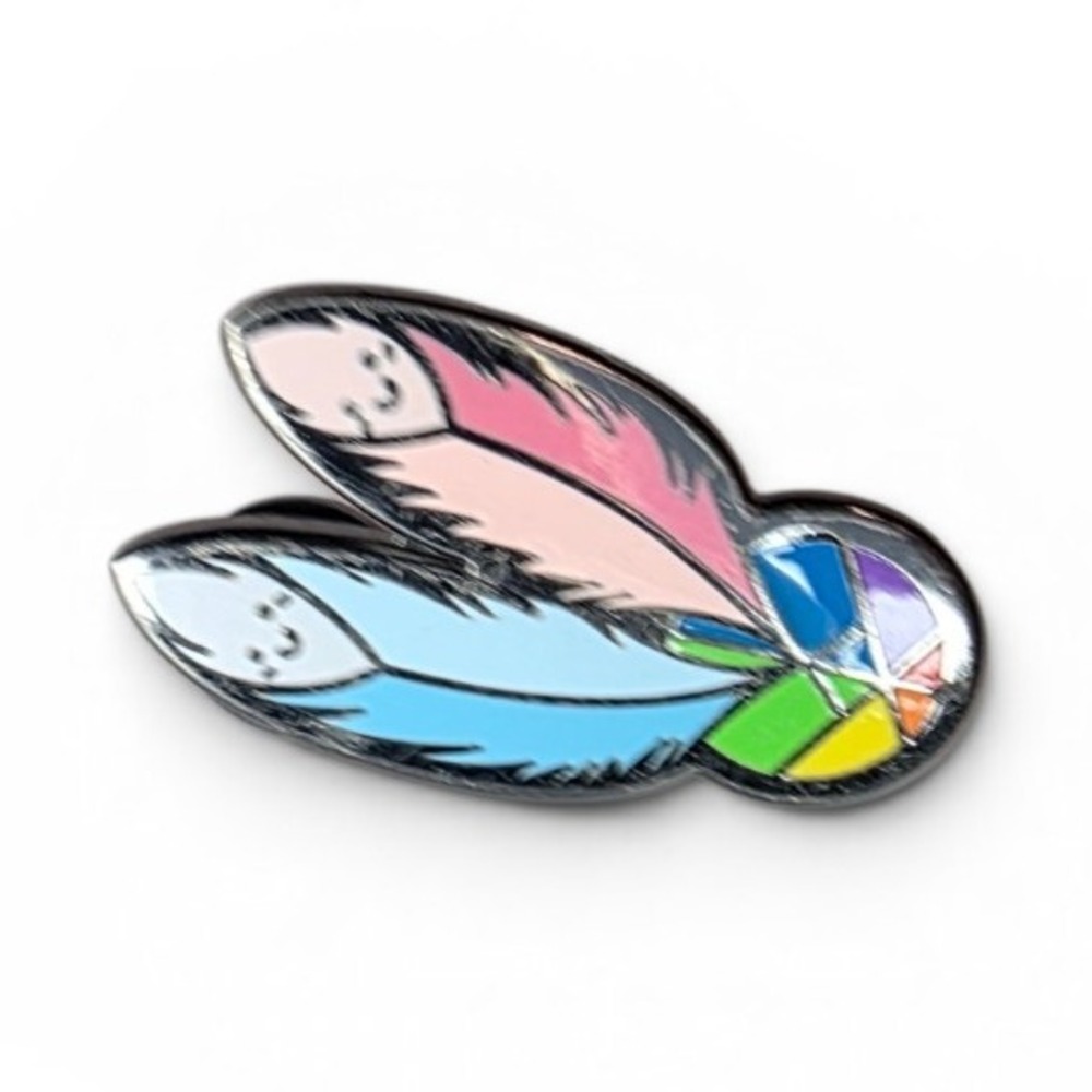 Proud Zebra Two Spirit Feather Dancers Lapel Pin LGBTQ Indigenous Rainbow Design